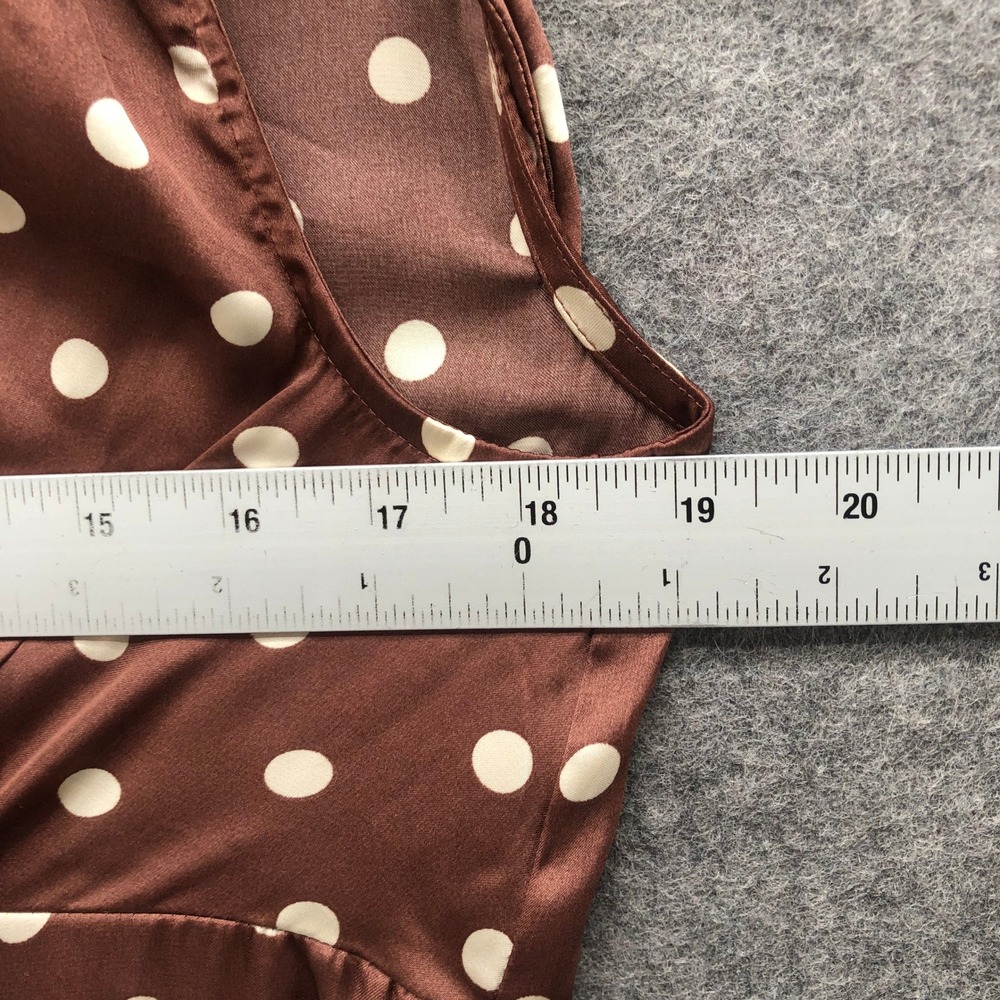 Lucky Brand Polka Dot Satin Midi Dress Womens M Brown Sleeveless V-Neck - Picture 6 of 12